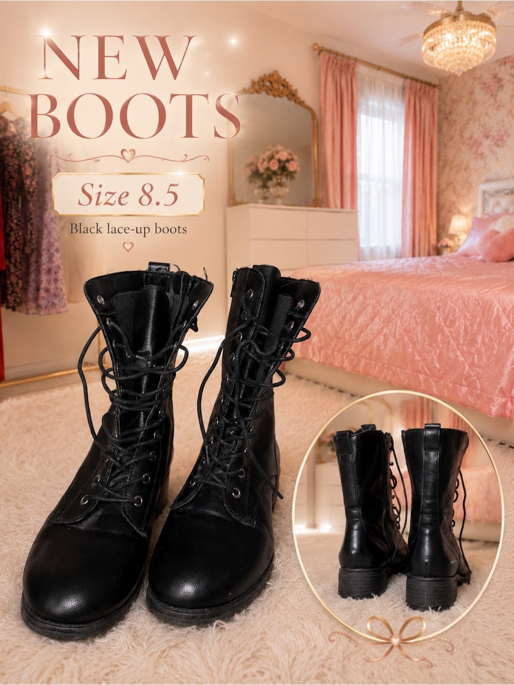 SHEIN Black Lace-Up Combat Boots